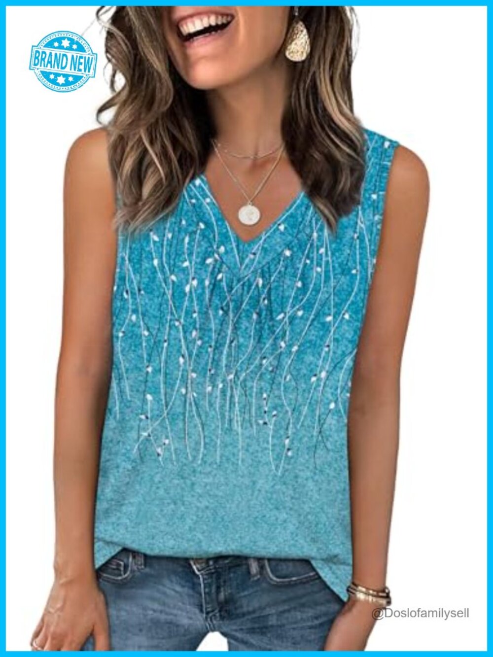 OFEEFAN Womens Loose Fit V Neck Tank Top Pleated Sleeveless Summer Tee
